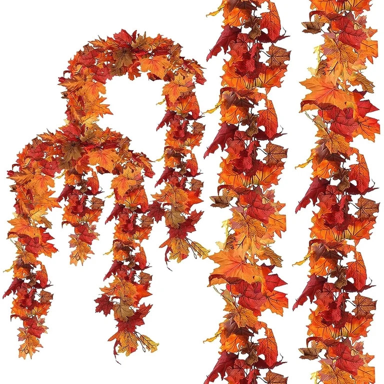 CQURE 4-Pack 23.6Ft Artificial Fall Maple Leaf Garland, Autumn Hanging Vines for Thanksgiving Hom... | Walmart (US)