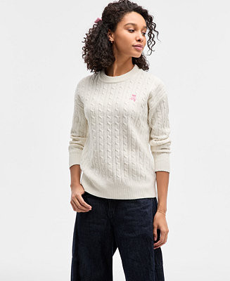 Hooked Up by IOT Juniors' Cable-Knit Ballet Slipper Embroidered Sweater - Macy's | Macy's