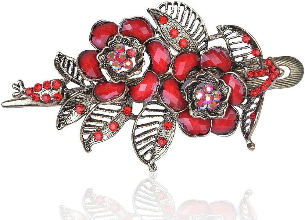 AKOAK Vintage Red Rose Flower Style Rhinestone Hair Clip Retro Hairpin Hair Accessories for Women... | Amazon (US)