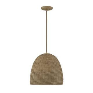 Meridian 14 in. W x 15 in. H 1-Light Natural Shaded Pendant Light | The Home Depot