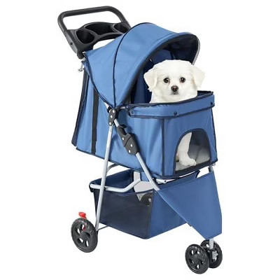 Okak Small Foldable Lightweight Pet Stroller for Dogs & Cats,Walking Doggy Stroller with Storage Basket & Window,Blue | Target