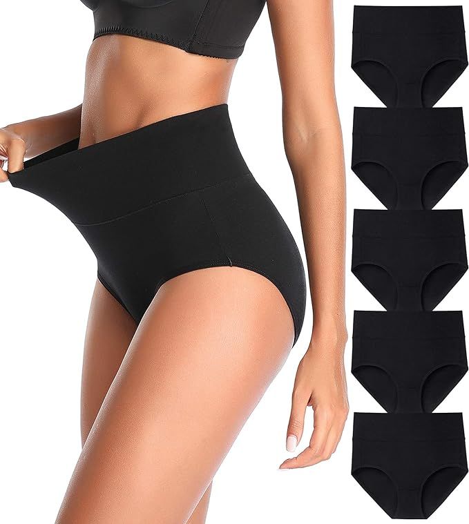 QOVOQ Women's High Waist Cotton Underwear Stretch Briefs Soft Comfy Ladies Panties MultiPack | Amazon (US)