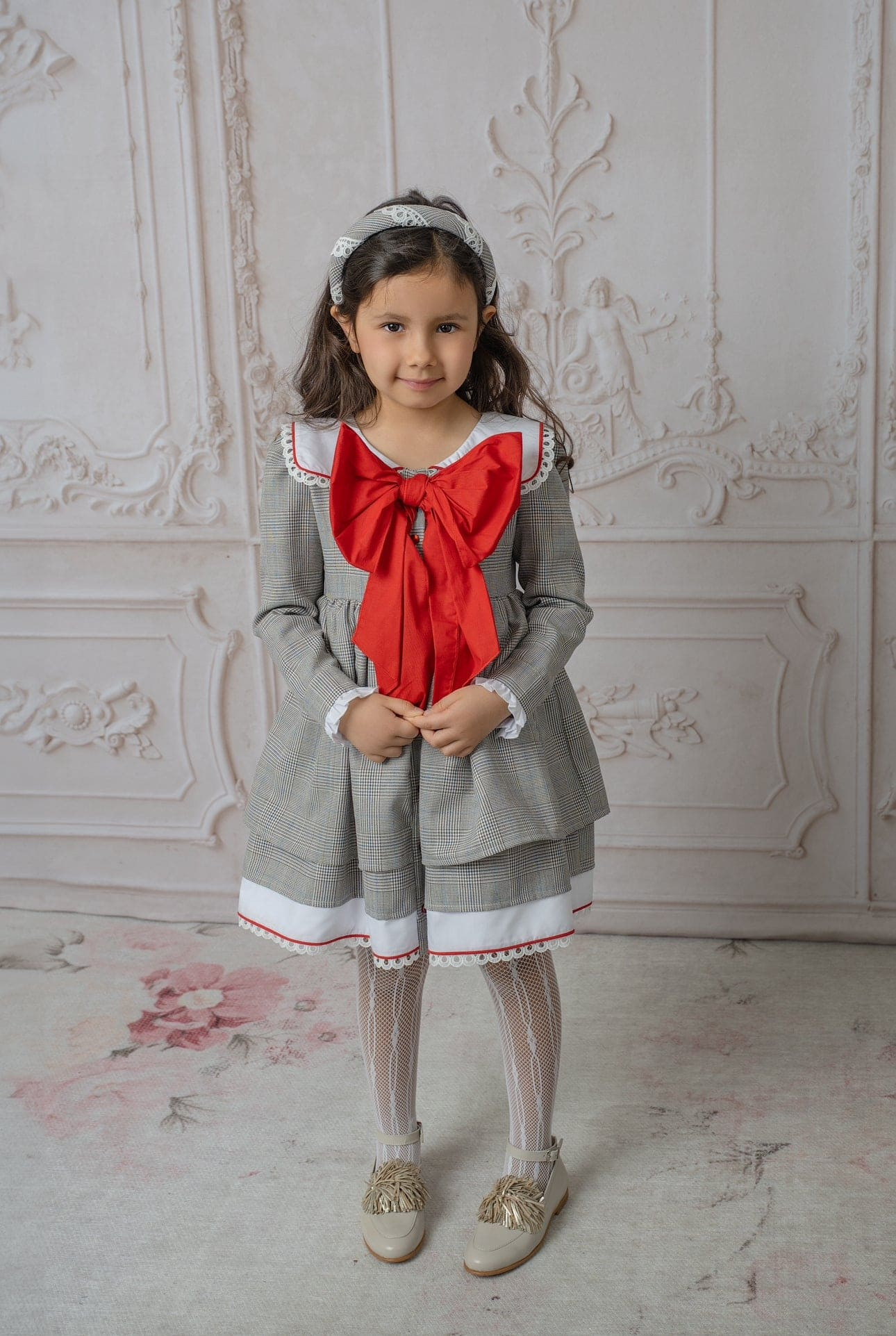 Georgina Tartan Print Dress with Red Bow | petite maison kids