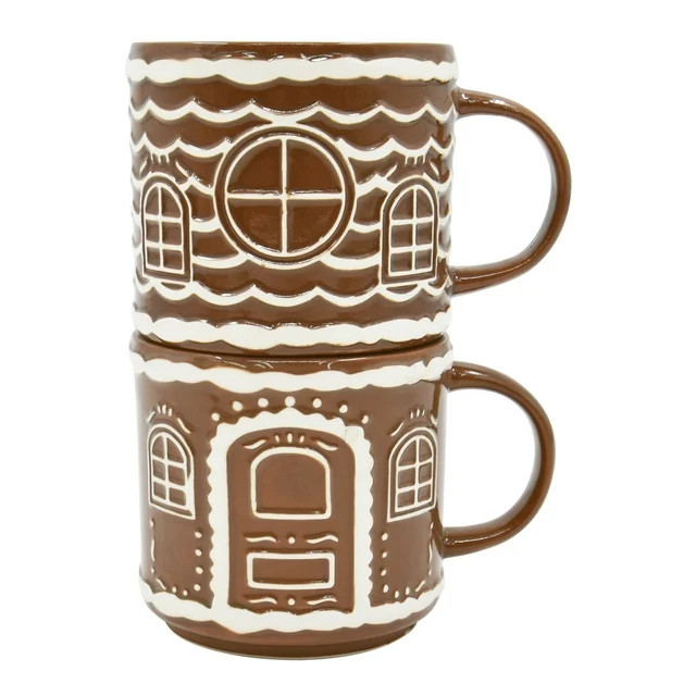 Holiday Time 2 pack Stoneware Gingerbread House Stackable Mug, Brown, Festive Drinkware | Walmart (CA)