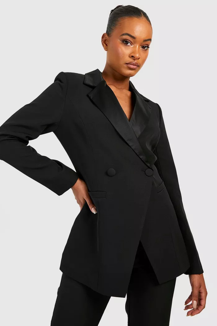 Tall Satin Collar Fitted Tuxedo Blazer | Boohoo.com (UK & IE)