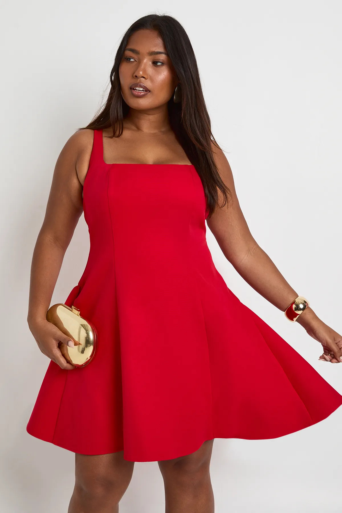 Plus Ruched Bandeau Puffball Skater Dress | Boohoo.com (UK & IE)