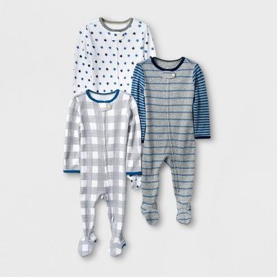 Baby Boys' 3pk Print Sleep 'N Play - Cloud Island™ Gray/Blue Newborn | Target