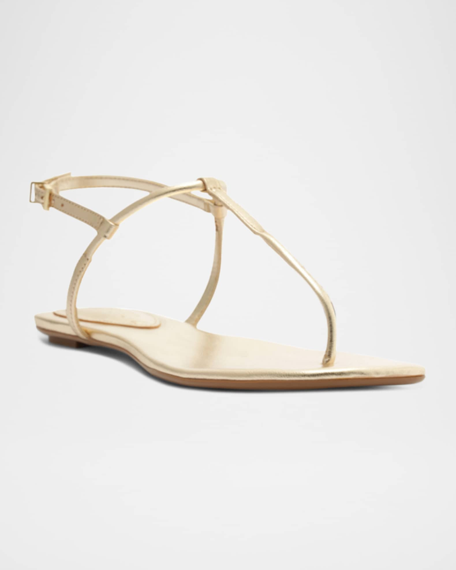 Elsha Metallic T-Strap Flat Sandals | Neiman Marcus