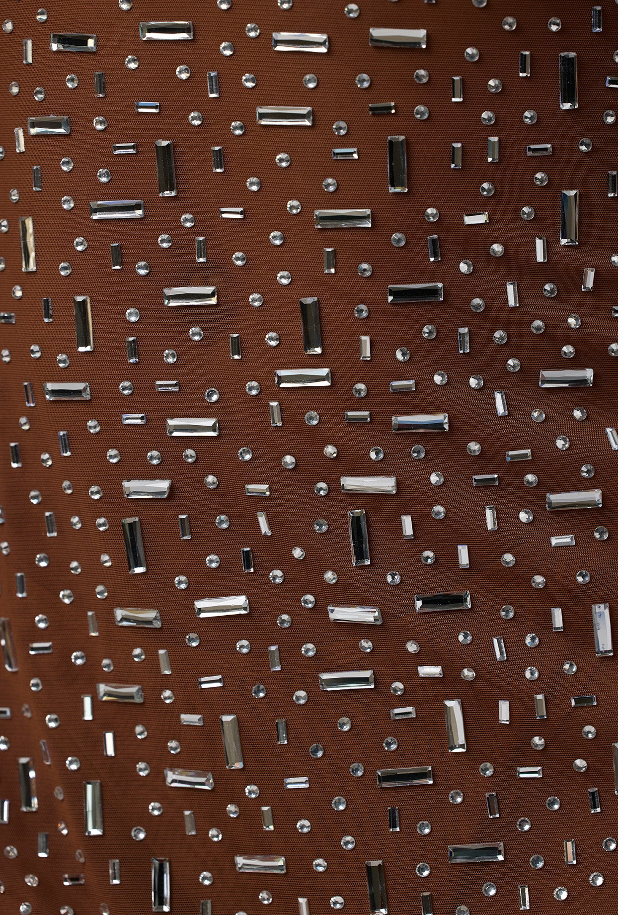 Sheer Embellished Long Sleeve A-Line Mini Dress in Mocha | Oh Polly