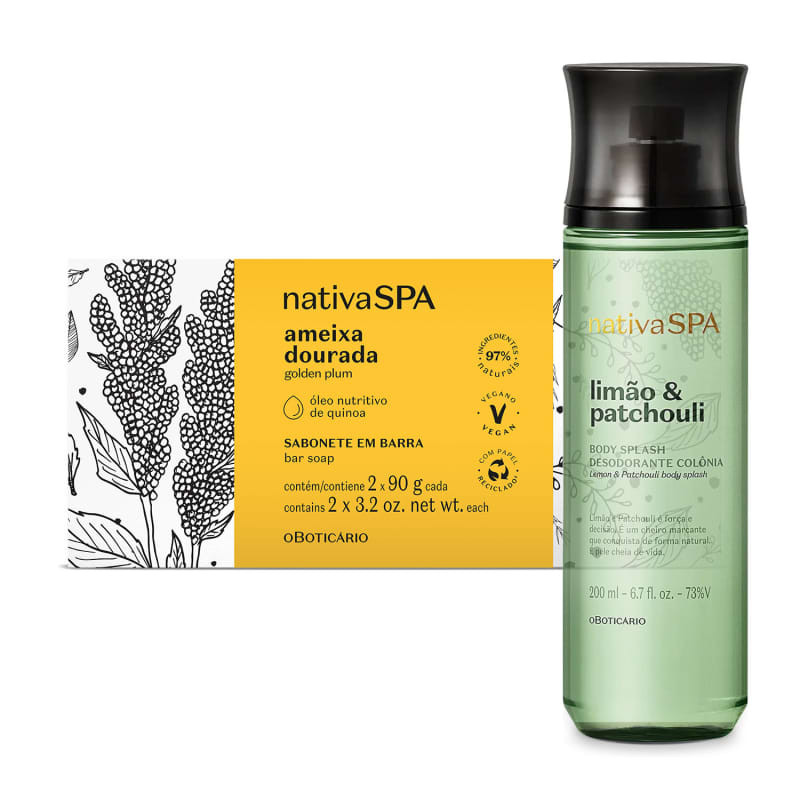Combo Presente Natal Nativa SPA: Body Splash Limão e Patchouli 200ml + Sabonete em Barra Ameixa ... | oBoticario (BR)