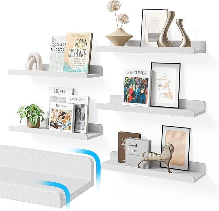 16’’White Floating Shelves for Wall with Anti-Crash Design Set of 6,Nursery Book Shelves for ... | Amazon (US)