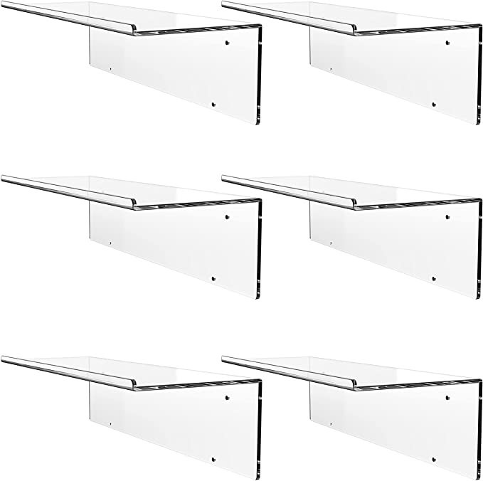 Invisible Acrylic Floating Wall Ledge Shelf Set of 6,Modern Wall Mounted Floating Shelves for Bed... | Amazon (US)
