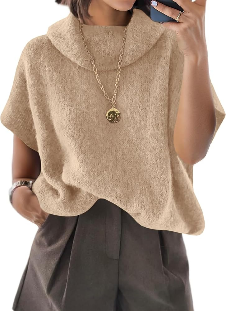 ZDC Womens Oversized Turtleneck Sweaters Short Sleeve Pullover Tops | Amazon (US)