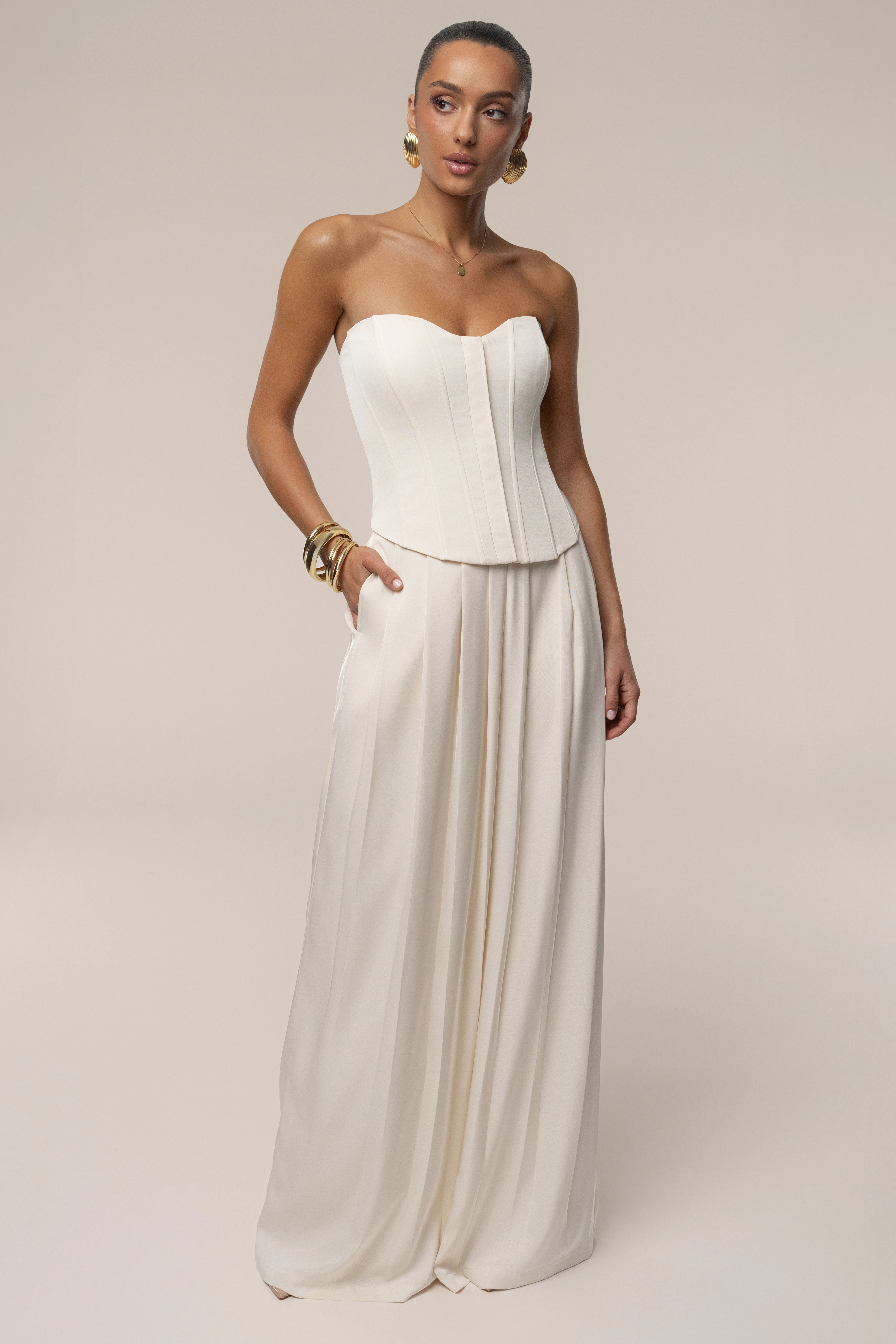 Buttercream Clara Wide Leg Pleated Trousers | JLUXLABEL