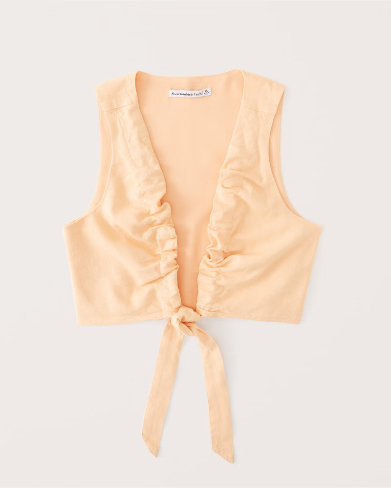 Women's Cropped Tie-Front Linen-Blend Top | Women's Tops | Abercrombie.com | Abercrombie & Fitch (US)
