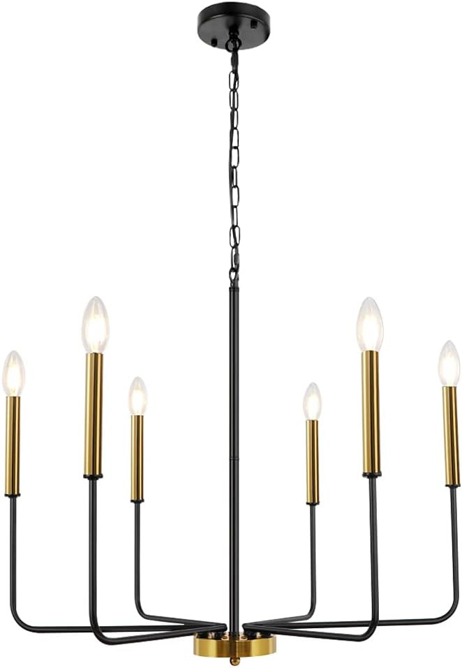WBinDX Black and Gold Chandelier, 6-Light Modern Farmhouse Chandeliers for Dining Room, Brass Can... | Amazon (US)