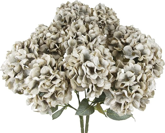 2 Pcs Hydrangea Artificial Flowers Gray Faux Hydrangeas Flower Outdoor Artificial Flowers Bouquet... | Amazon (US)