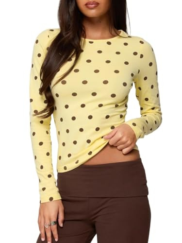 Seyumixi Polka Dot Tops for Women Y2K Long Sleeve Crop Top Vintage Cute Slim Fit Crew Neck Shirt ... | Amazon (US)