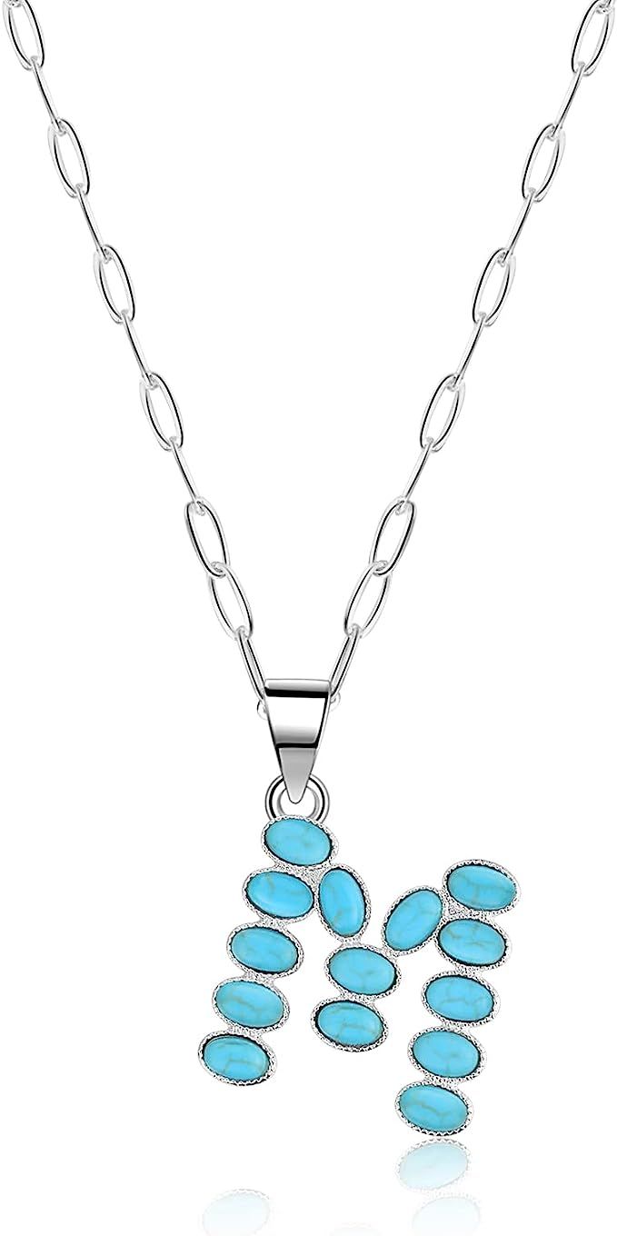 Western Turquoise Initial Necklace Letter Cowgirl Bohemian A-Z Hippie Boho Turquoise Stones Penda... | Amazon (US)