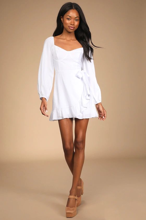 Always the Right Time White Ruffled Balloon Sleeve Mini Dress | Lulus (US)