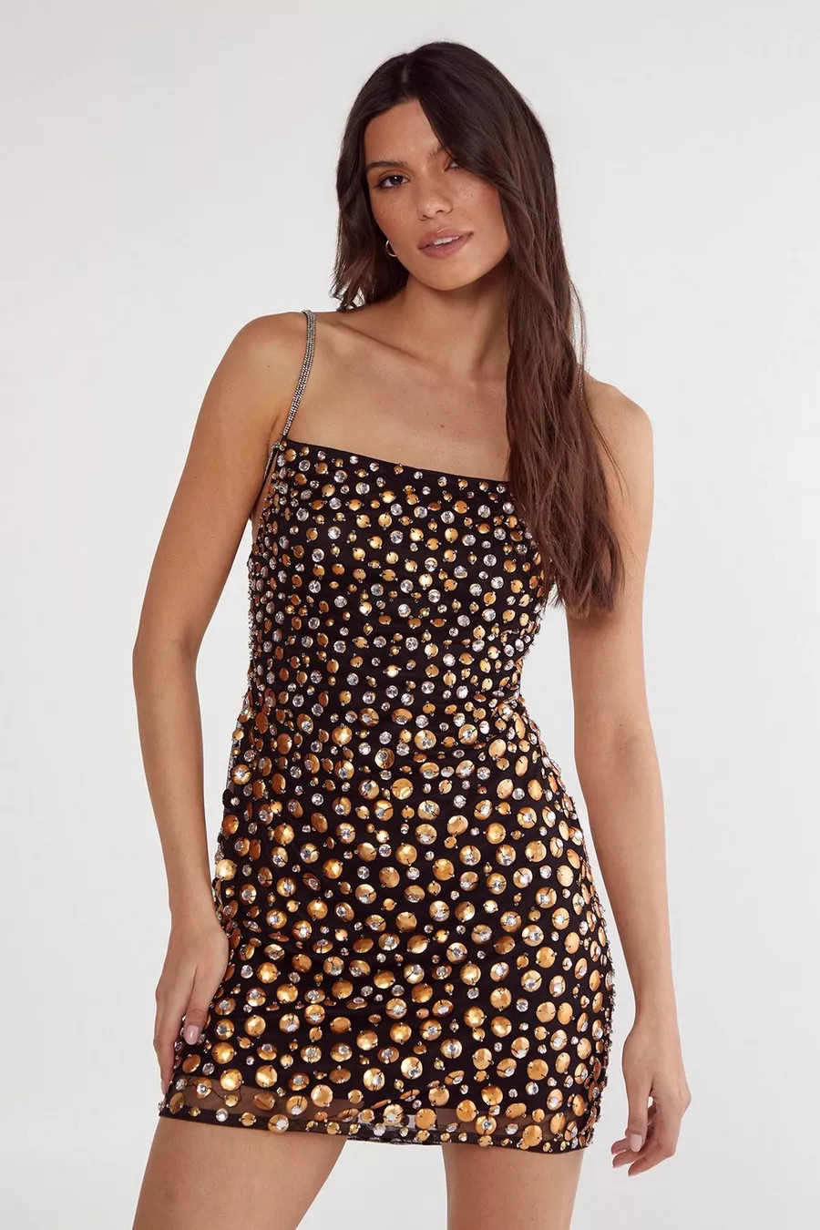 Stud Sequin Square Neck Strappy Mini Dress | Nasty Gal US