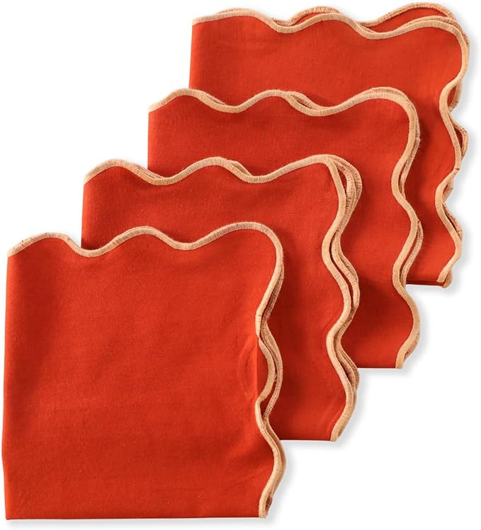Scalloped Cloth Napkins, Soft 100% Cotton Dinner Napkins with Embroidered Wavy Edges, 18x18 Inch ... | Amazon (US)