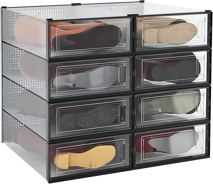 PARANTA 8-Piece Boot and Shoe Storage Box, Stackable Clear Plastic Shoe Box, Space-Saving Shoe Or... | Amazon (US)