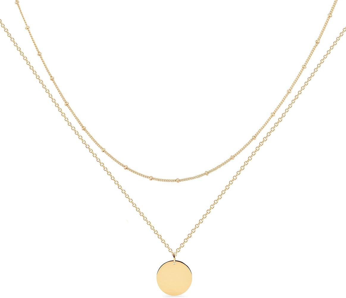 MEVECCO Layered Heart Necklace Pendant Handmade 18k Gold Plated Dainty Gold Choker Arrow Bar Layerin | Amazon (US)