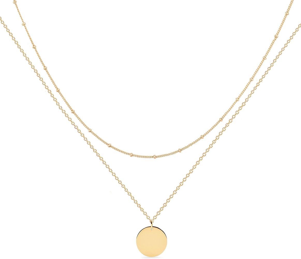 Amazon.com: MEVECCO Gold Layered Necklace,14K Gold Disc/Circle Bead Chain Dainty Elegant Simple L... | Amazon (US)
