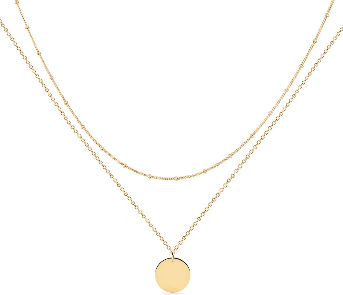 MEVECCO Layered Heart Necklace Pendant Handmade 18k Gold Plated Dainty Gold Choker Arrow Bar Layerin | Amazon (US)