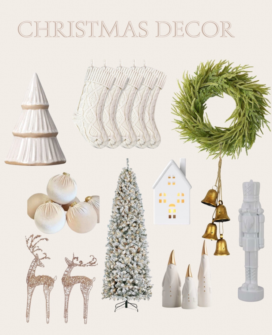 Christmas decor 
Amazon Christmas finds 
Beige / white  Christmas decor 
Flocked faux tree 
Faux pine Christmas wreath 

#LTKSeasonal #LTKHoliday #LTKhome