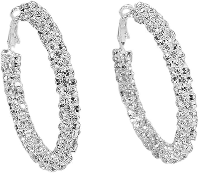 Shiny Big Hoop Earrings for Women Girls Boho Rhinestone Wrapped Hoops Dangle Huggie Earring Light... | Amazon (US)