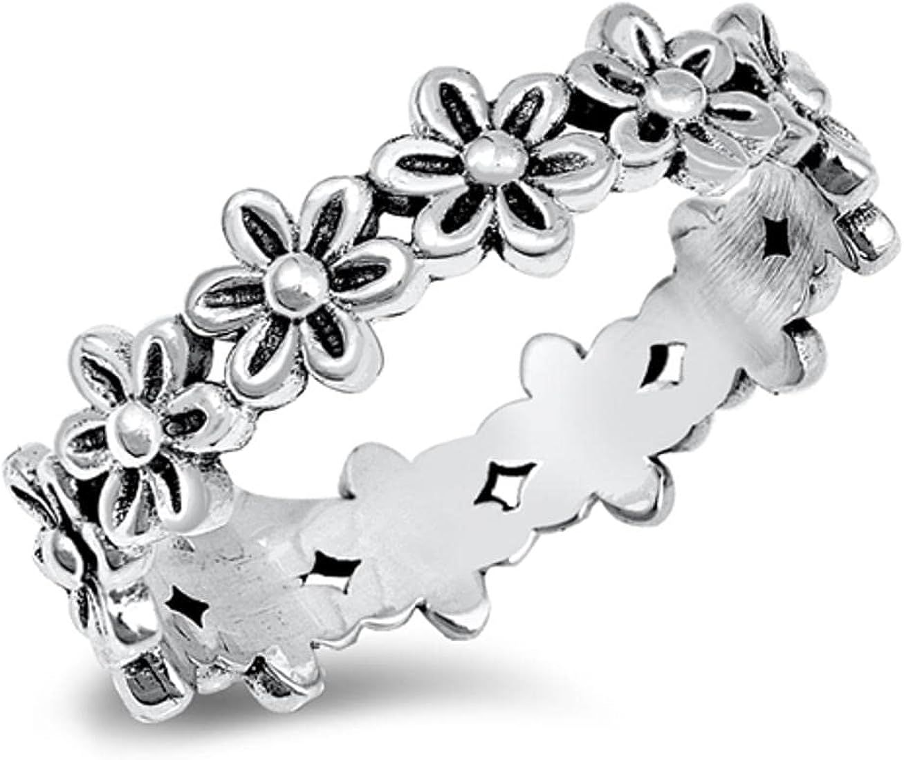 Plumeria Flower Eternity Promise Ring .925 Sterling Silver Daisy Band Sizes 4-10 | Amazon (US)