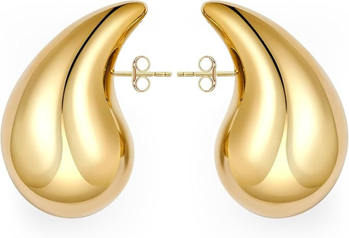 Chunky Gold Hoop Earrings For Women,Thick Gold Plated Earrings Sliver Hoop Earrings Dupes,Lightwe... | Amazon (UK)