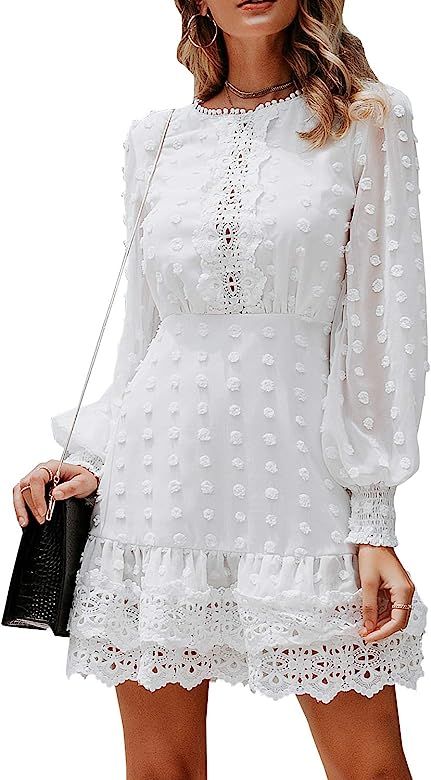 Women's Chiffon V Neck Ruffle Mini Dress Wrap Tie Waist Sundress | Amazon (US)