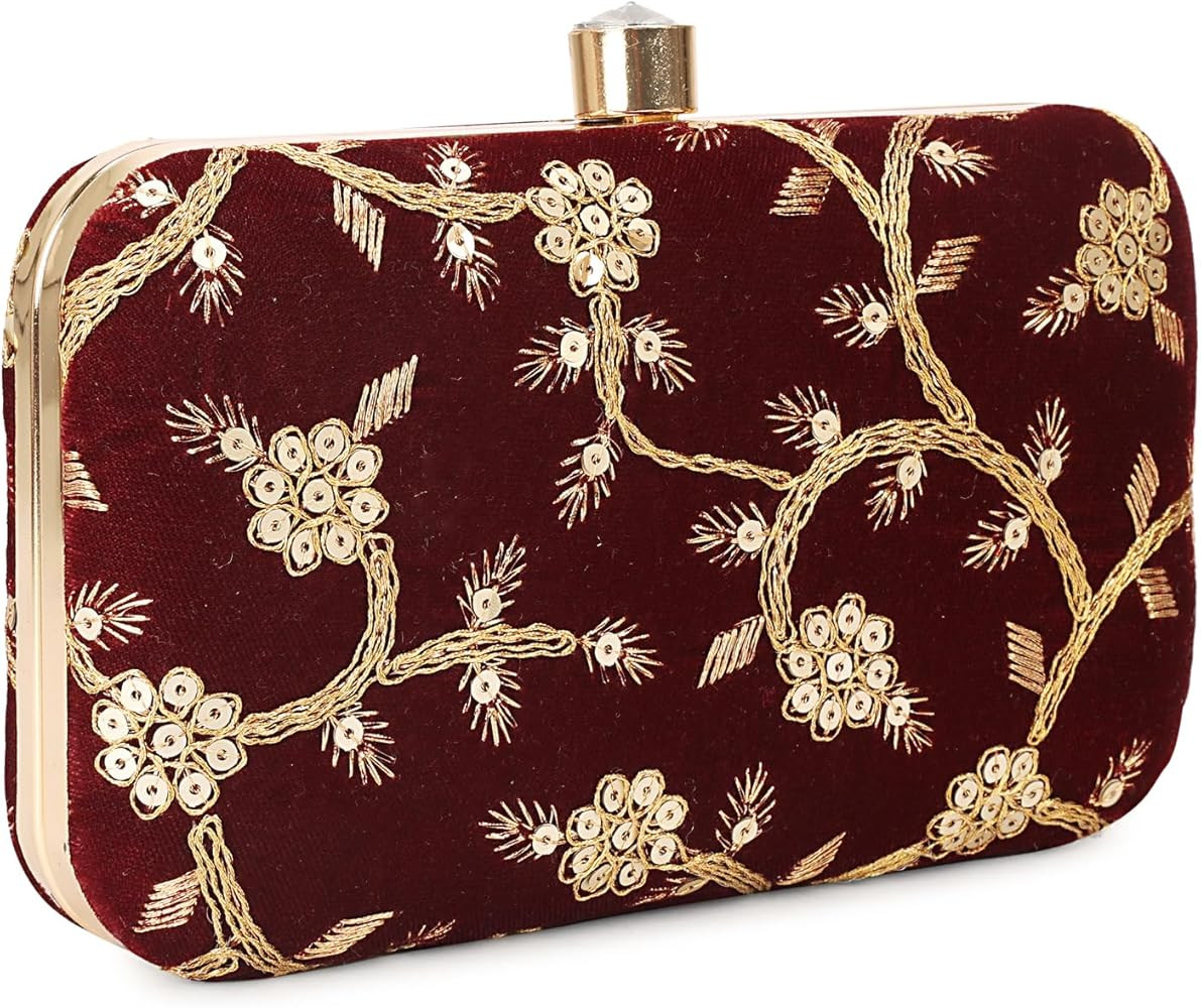 LONGING TO BUY Hand Crafted Designer Box Clutch - Zari Embroidery For Women | Amazon (US)