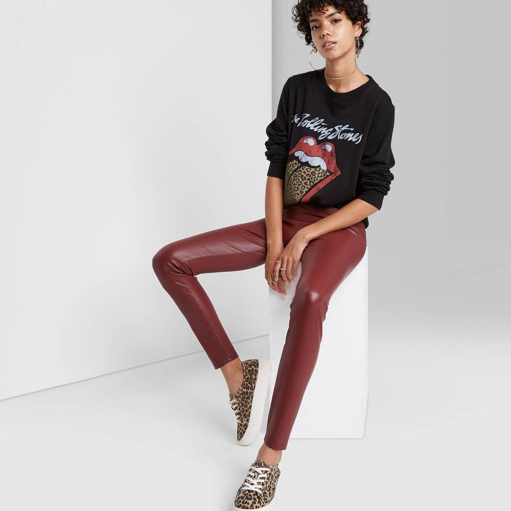 Women's High-Waisted Faux Leather Leggings - Wild Fable Burgundy XS, Red | Target