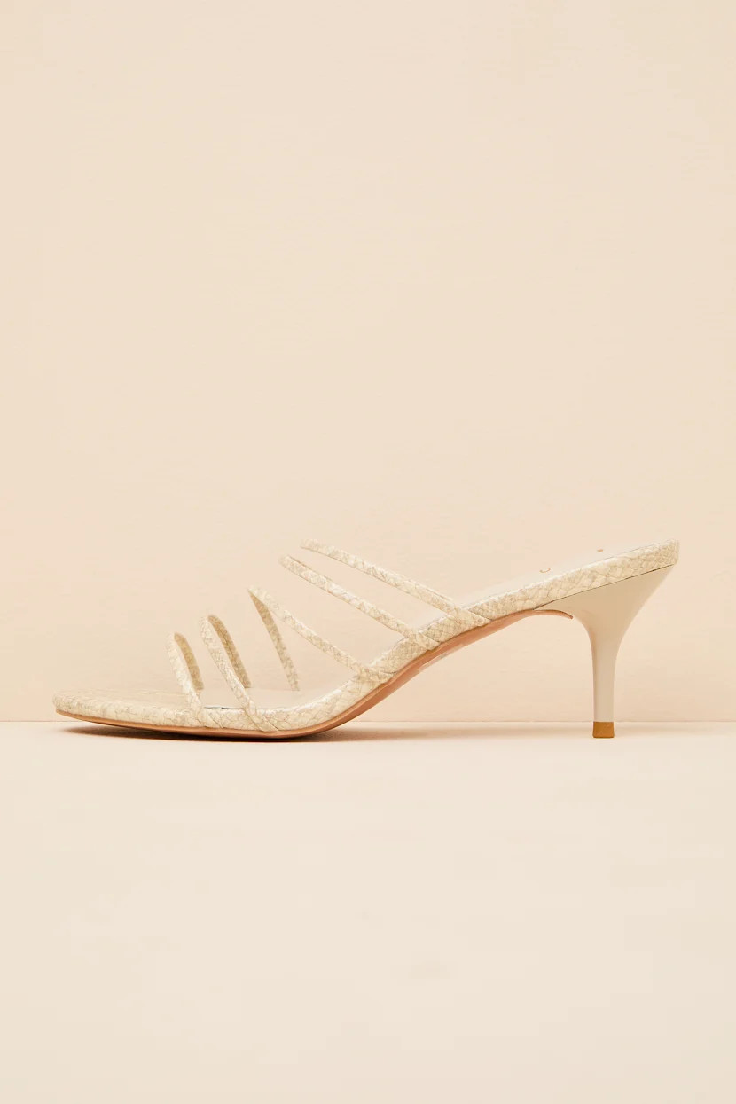 Naomi Natural Snake Strappy Low Heel Slide Sandals | Lulus