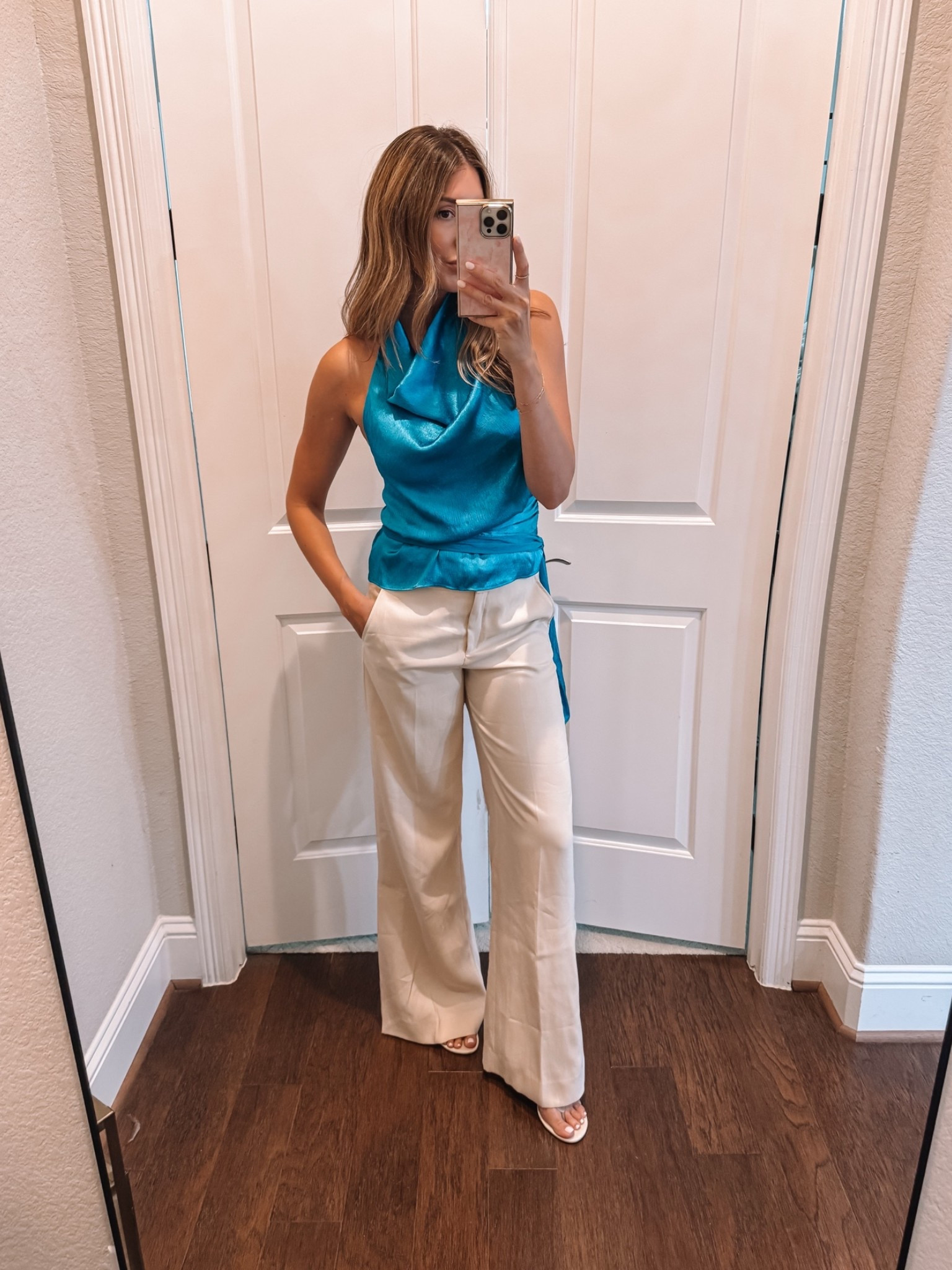 Wearing medium in top and small in pants