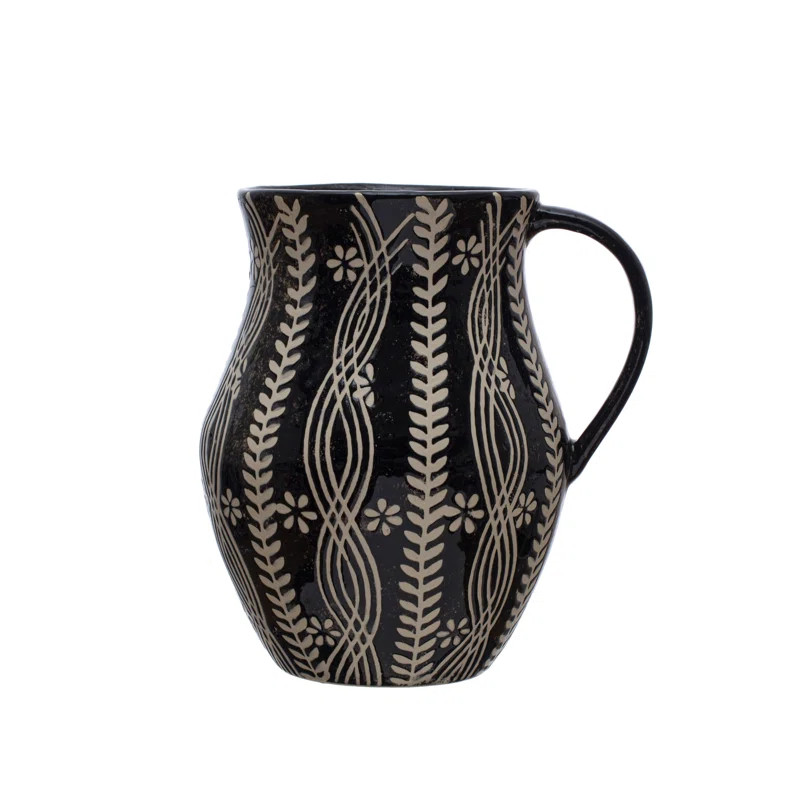 Baylor Stoneware Pitcher With Wax Relief Botanicals | Wayfair North America