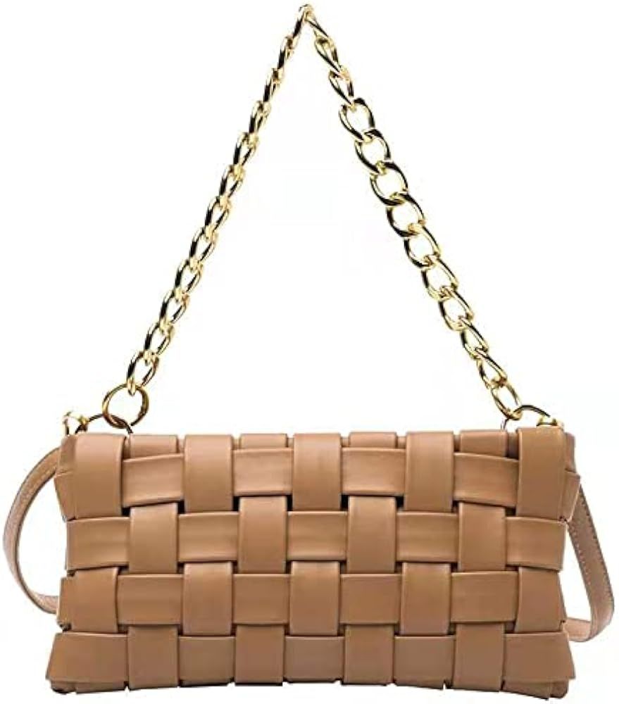 Bella Luna Women’s Woven Small Shoulder Bag Purse or Evening Clutch Handbag with Chain | Amazon (US)