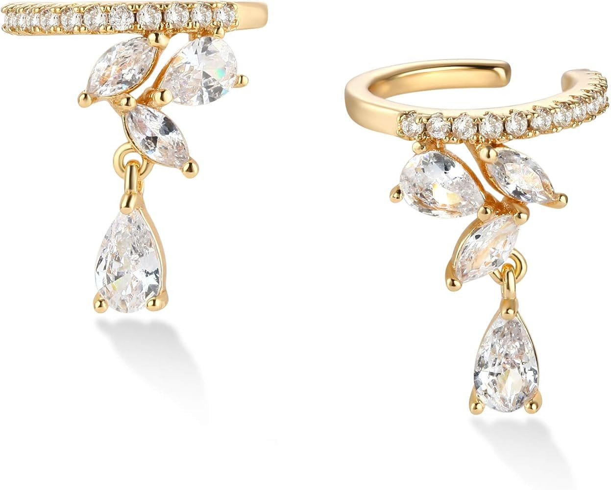 Dainty Hoop Ear Cuff 14K Gold Plated Cross Stripe Open Wrap Hoop Cubic Zirconia Huggie Clip-on Ca... | Amazon (US)