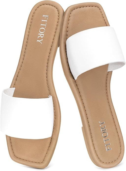 FITORY Women's Slide Sandals Fashion Square Open Toe with Cushioned Footbed Slippers for Beach Si... | Amazon (US)