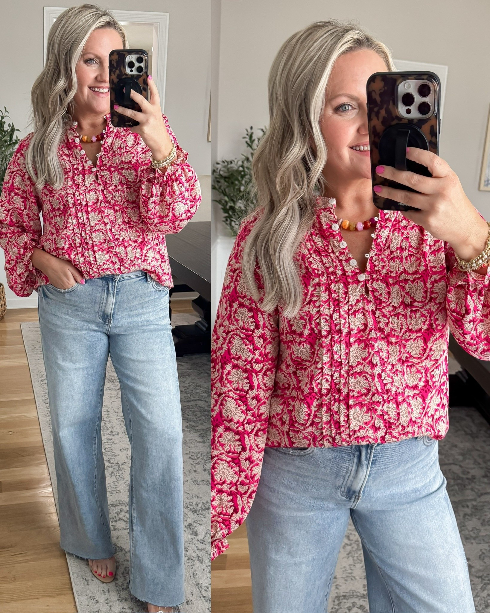 This top is such a statement for spring!! I love the bold pink print and the flowy fit, it adds the perfect pop of color while still feeling easy and comfortable. Paired with wide leg denim, it is such a fun and flattering everyday look.

spring outfit ideas pink blouse outfit printed top outfit wide leg jeans outfit casual spring outfit everyday style statement top womens spring fashion effortless outfit colorful spring outfit lovelylifestyling

#LTKOver40 #LTKSeasonal #LTKootd