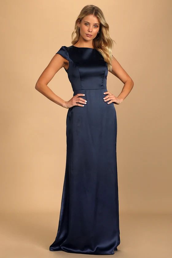 Celebration of Romance Navy Blue Satin Tie-Back Maxi Dress | Lulus (US)