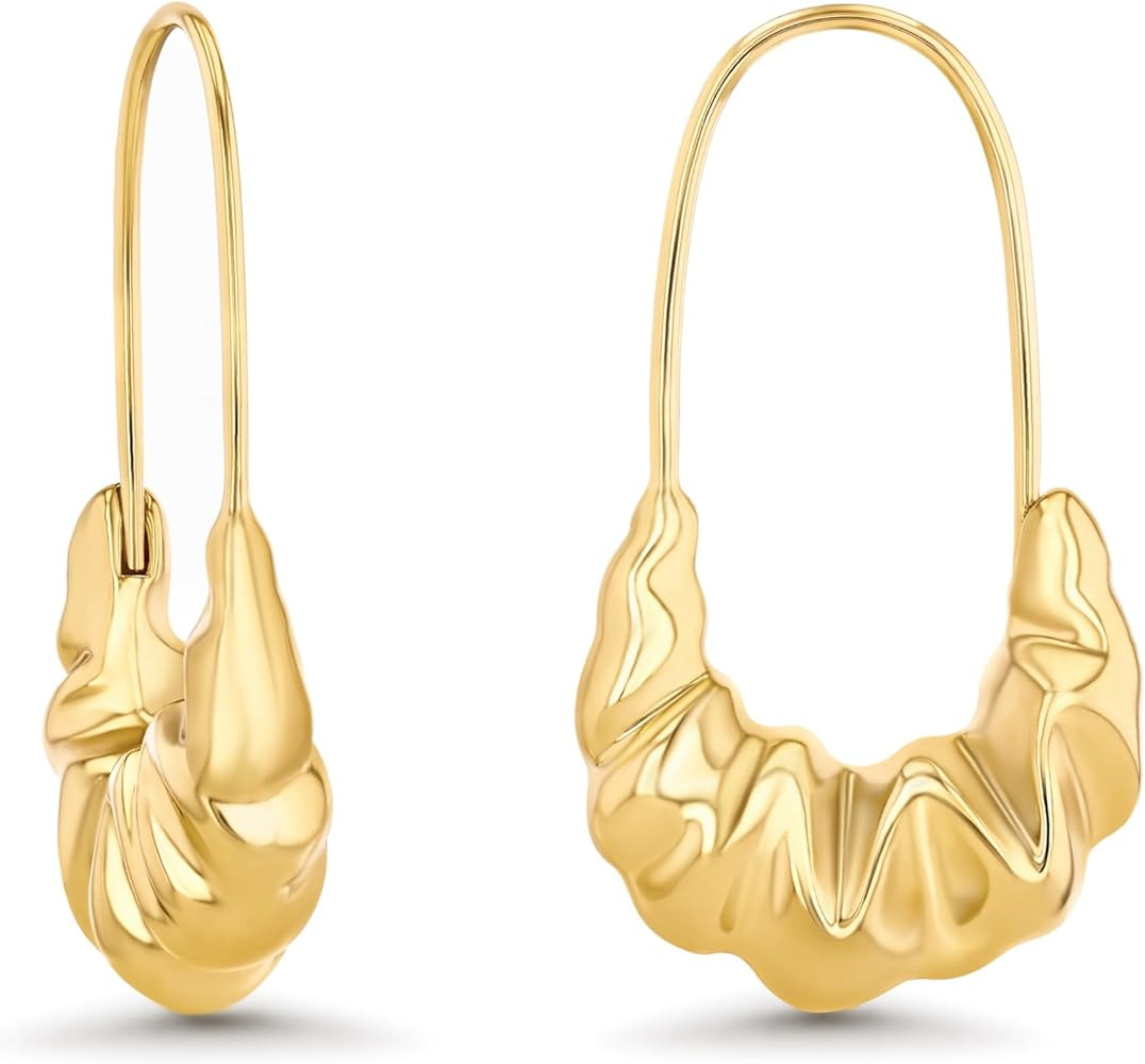 18K Gold Plated Chunky Curve Twisted Open Hoop Statement Stud Earrings with CZ for Women by SNGIA... | Amazon (US)