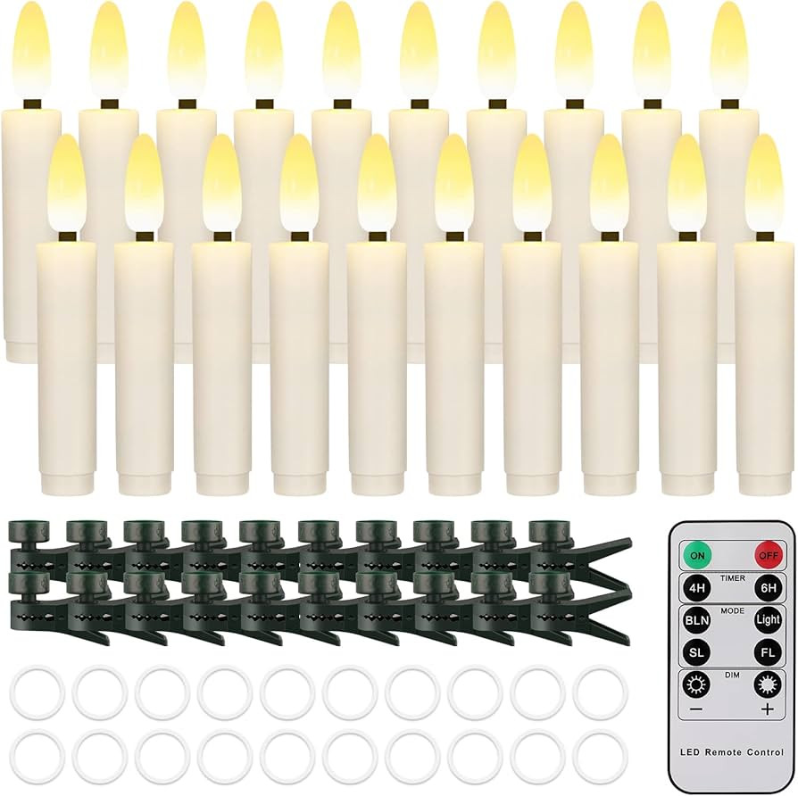 20 PCS Flameless LED Taper Candles Flickering Flame Battery Operated with Remote & Timer Warm Whi... | Amazon (US)