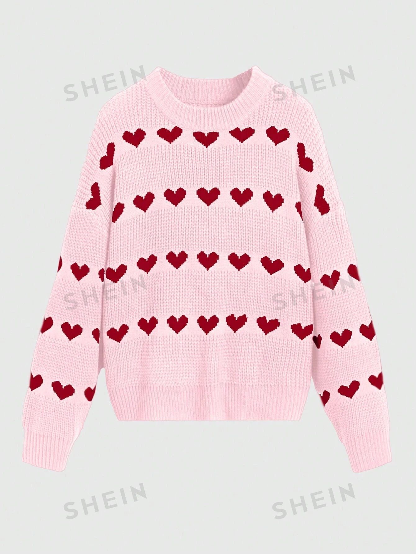ROMWE Sweater With Heart Pattern And Round Neckline | SHEIN