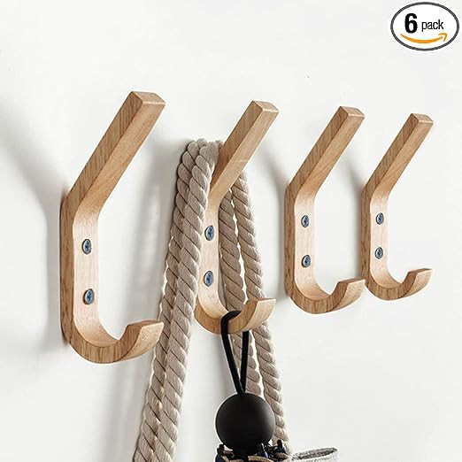 Wooden Coat Hooks, Natural Oak Wood Decorative Vintage Wall Hooks Organizer, Heavy Duty Wall Moun... | Amazon (US)