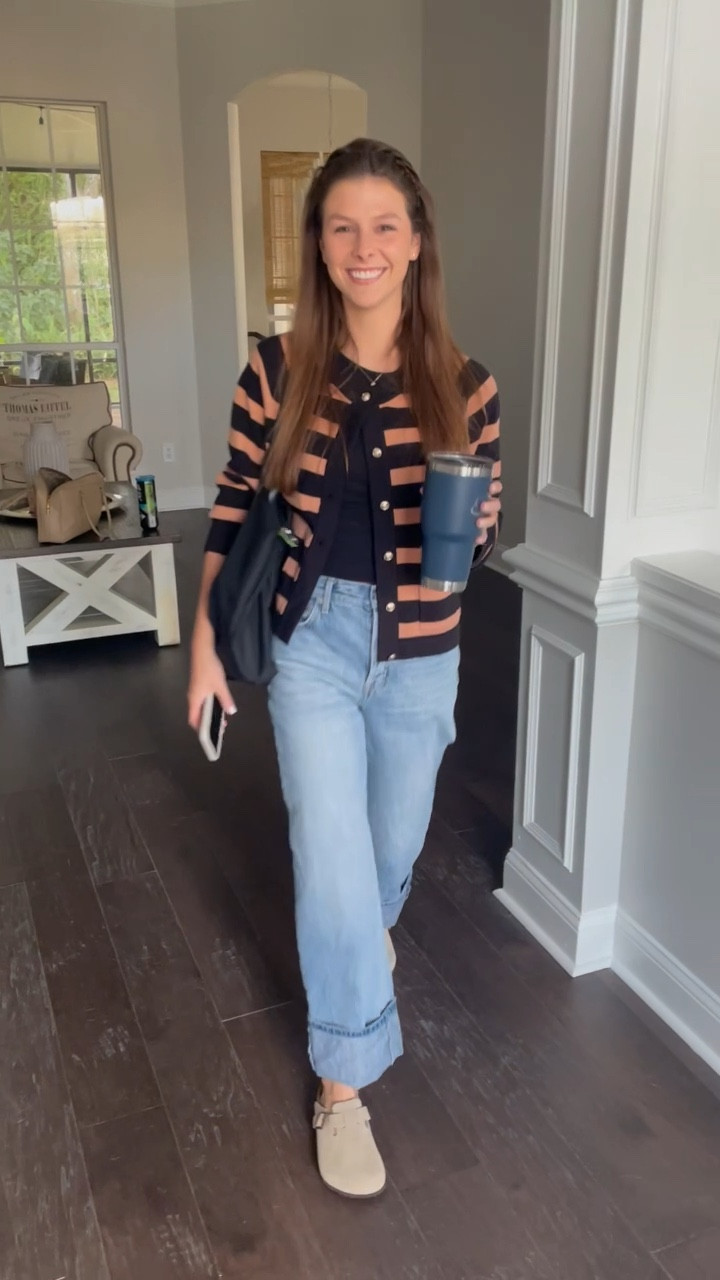 My cute daughter on her way to work! Love the way she paired the lady-like sweater with  cuffed jeans and Birks. 
#workoutfit #croppedcardigan 

#LTKSeasonal #LTKWorkwear